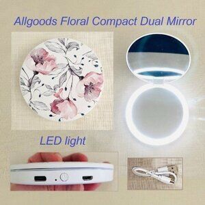 Allgoods Floral Compact Dual Mirror with LED Light Convenient Travel Friendly